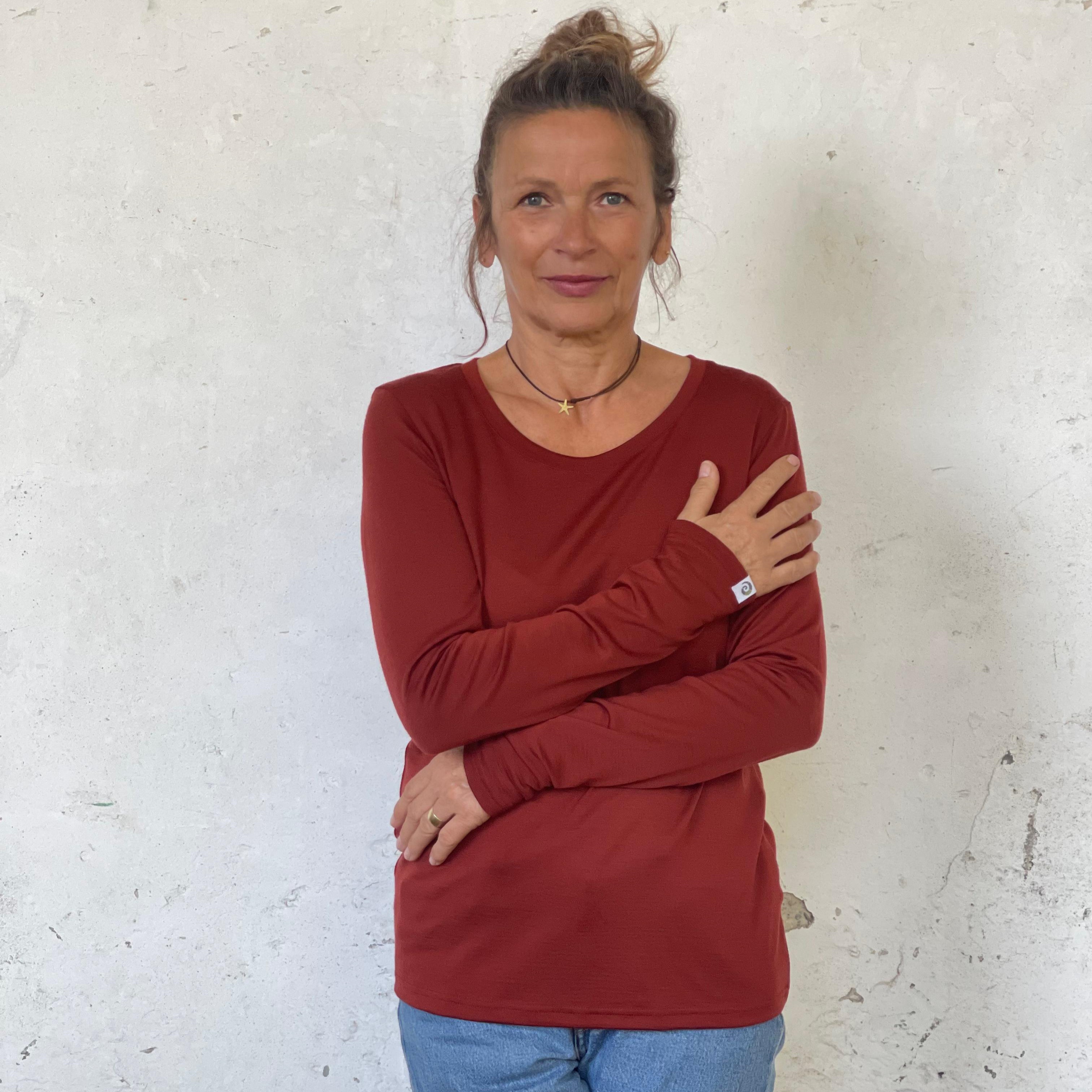 Merino Longsleeve Damen Regular Fit 200 weiter Rundhals